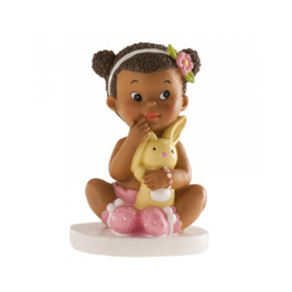 FIGURA PARA TARTA BAUTIZO - NIA AFRICANA CON CONEJO