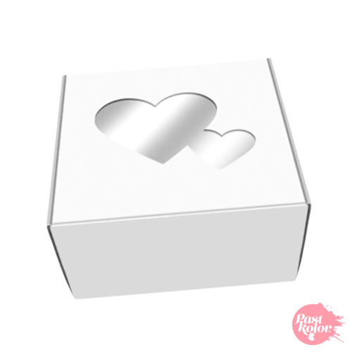 CAJA PARA 1 GALLETA REVERSIBLE CON CORAZONES - BLANCA Y KRAFT