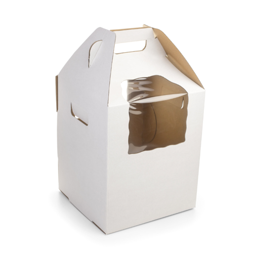 CAJA PARA TARTAS GRANDES XXL BLANCA CARTON RESISTENTE CON VENTANAS 35 X 40  CM