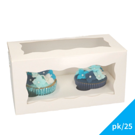 CAJA PARA 2 CUPCAKES BLANCA CON VENTANA - FUNCAKES (25 U)