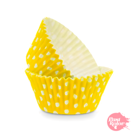 CAPSULAS CUPCAKE AMARILLAS CON LUNARES - 24 UNIDADES