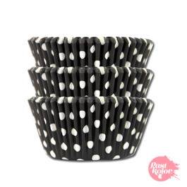 CAPSULAS CUPCAKE NEGRAS CON LUNARES - 24 UNIDADES