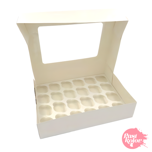 CAJA PARA 24 MINI CUPCAKES BLANCA CON VENTANA