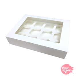 CAJA PARA 12 MINI CUPCAKES BLANCA CON VENTANA