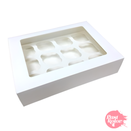 CAJA PARA 12 CUPCAKES BLANCA CON VENTANA