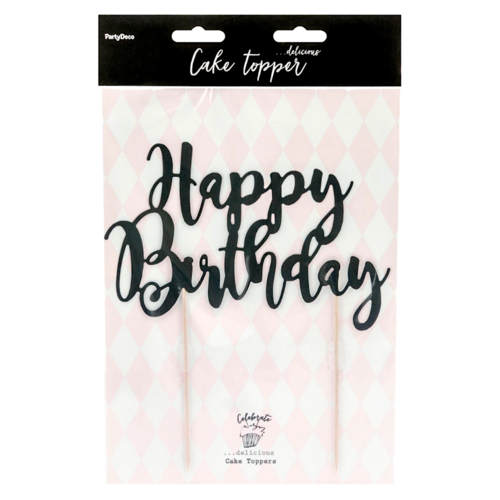 TOPPER PARA TARTA PARTYDECO - "HAPPY BIRTHDAY" NEGRO