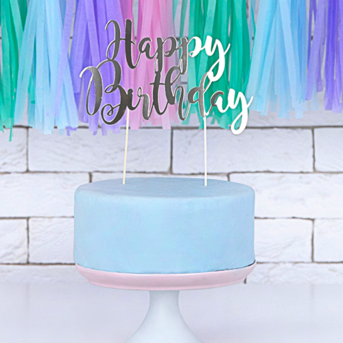 TOPPER PARA TARTA PARTYDECO - "HAPPY BIRTHDAY" PLATA