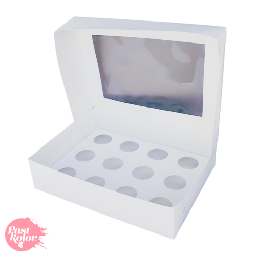 PACK 25 - CAJA PARA 12 MUFFINS BLANCA CON VENTANA