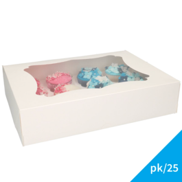 CAJA PARA 12 CUPCAKES BLANCA CON VENTANA - FUNCAKES (25 U)