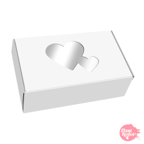 CAJA PARA GALLETAS REVERSIBLE CON CORAZONES - BLANCA Y KRAFT