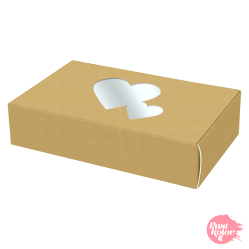 CAJA PARA GALLETAS REVERSIBLE CON CORAZONES - BLANCA Y KRAFT