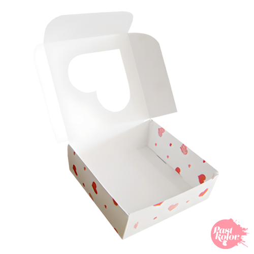 CAJA PARA GALLETAS CUADRADA REVERSIBLE - BLANCA Y CORAZONES