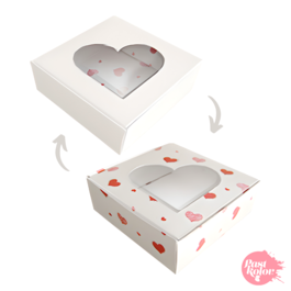 CAJA PARA GALLETAS CUADRADA REVERSIBLE - BLANCA Y CORAZONES