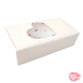 CAJA PARA GALLETAS RECTANGULAR REVERSIBLE - BLANCA Y CORAZONES