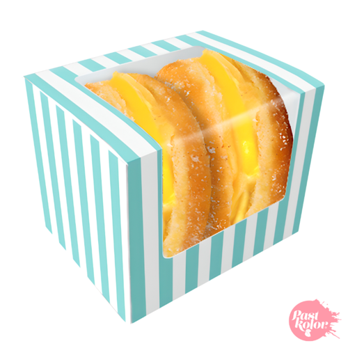 CAJA PARA DONUTS BLANCA Y AZUL - 12,5 X 10 CM