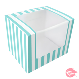 CAJA PARA DONUTS BLANCA Y AZUL - 12,5 X 10 CM