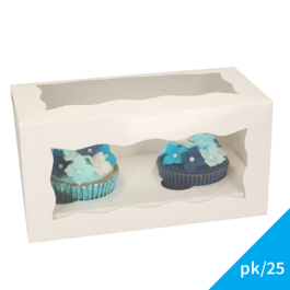 CAJA PARA 2 CUPCAKES BLANCA CON VENTANA - FUNCAKES (25 U)