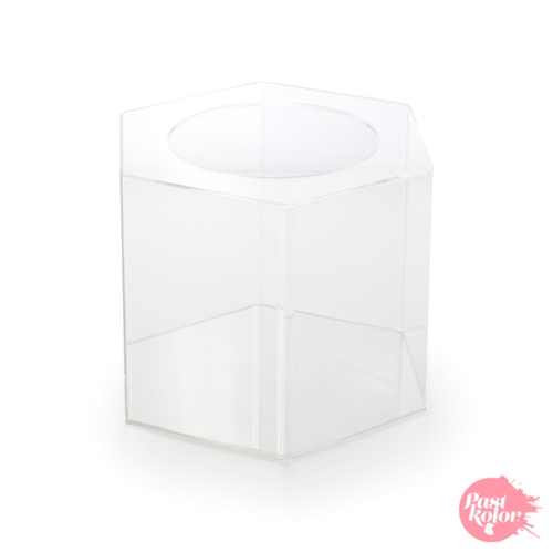 SOPORTE HEXAGONAL TRANSPARENTE PARA TARTAS - 20 CM / H 15 CM