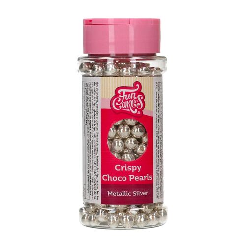 PERLAS DE CHOCOLATE CRUJIENTE FUNCAKES - PLATA METALIZADO (60 G)