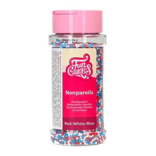 PERLAS DE AZUCAR (NONPAREILS) FUNCAKES - ROJO / BLANCO / AZUL [80 G]