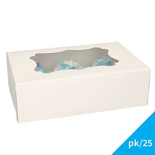 CAJA PARA 6 CUPCAKES [O 12 MINI CUPCAKES] BLANCA CON VENTANA - FUNCAKES (25 U)