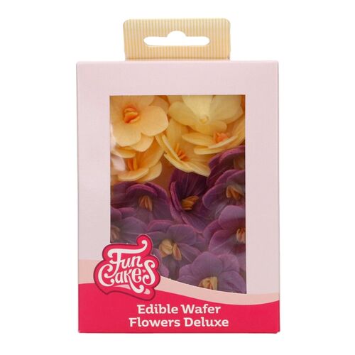 FLORES DE PAPEL COMESTIBLES FUNCAKES - HORTENSIA PURPURA / AMARILLA PEQUEÑA