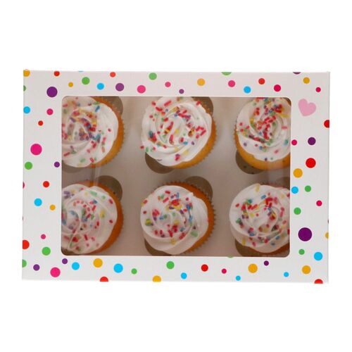 CAJA PARA 6 CUPCAKES [O 12 MINI CUPCAKES] CON VENTANA FUNCAKES - CONFETTI (3 U)