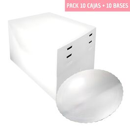 SET 10 CAJAS PARA TARTA ALTURAS AJUSTABLES + BASES REDONDAS PLATA - 28 CM Ø
