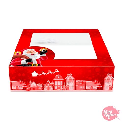 CAJA PARA TARTA ROJA SANTA CLAUS - 33 X 7,5 CM