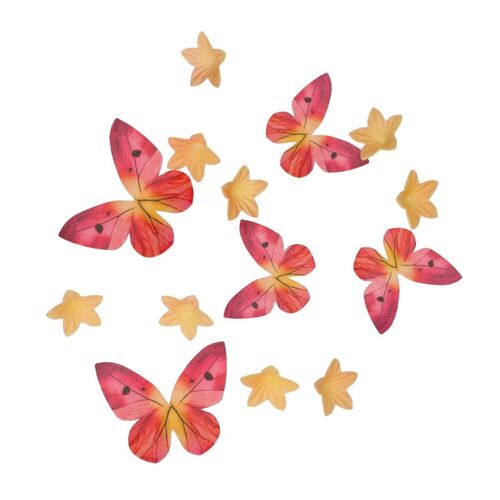 FLORES Y MARIPOSAS COMESTIBLES DE OBLEA WILTON - ROSAS Y NARANJAS