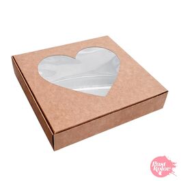 CAJA KRAFT CON VENTANA DE CORAZON - 17 X 3,5 CM