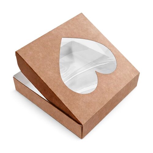 CAJA KRAFT CON VENTANA DE CORAZON - 17 X 3,5 CM