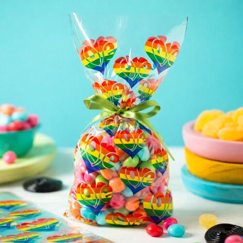 BOLSAS PARA DULCES "LOVE" ARCOIRIS - DECORA (20 U)