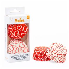 CAPSULAS CUPCAKES CORAZONES ROJOS Y BLANCOS - DECORA