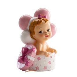 FIGURA PARA TARTA BAUTIZO - BEBE REGALO Y GLOBOS ROSA