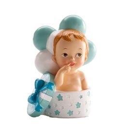 FIGURA PARA TARTA BAUTIZO - BEBE REGALO Y GLOBOS AZUL