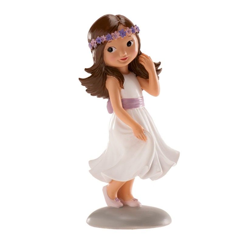 FIGURA TARTA NIÑA LAZO VIOLETA COMUNION DEKORA